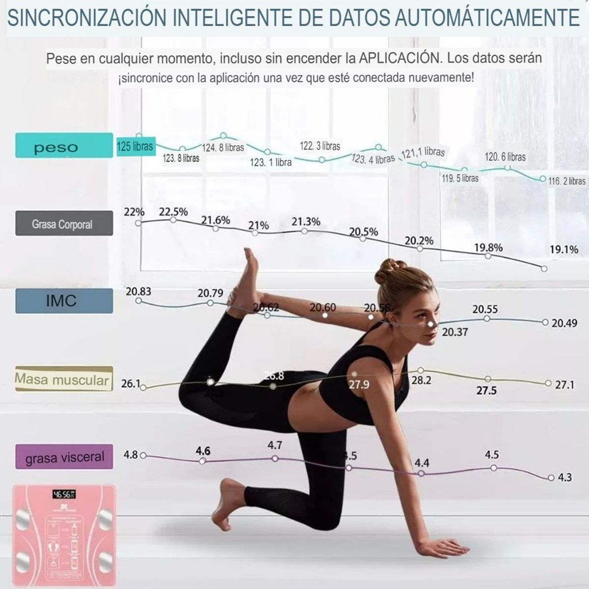 GENERICO - BALANZA DE BAÑO DIGITAL INTELIGENTE SENSORES Y BLUETOOTH NEGRO