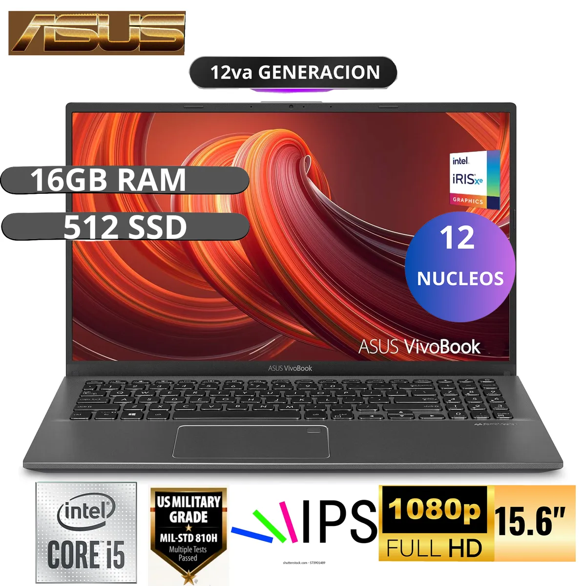 ASUS - Laptop Asus X1605ZA-MB292 Intel Core i5 12500H 16GB RAM 512GB SSD 16 WUXGA IPS Lector de Huella