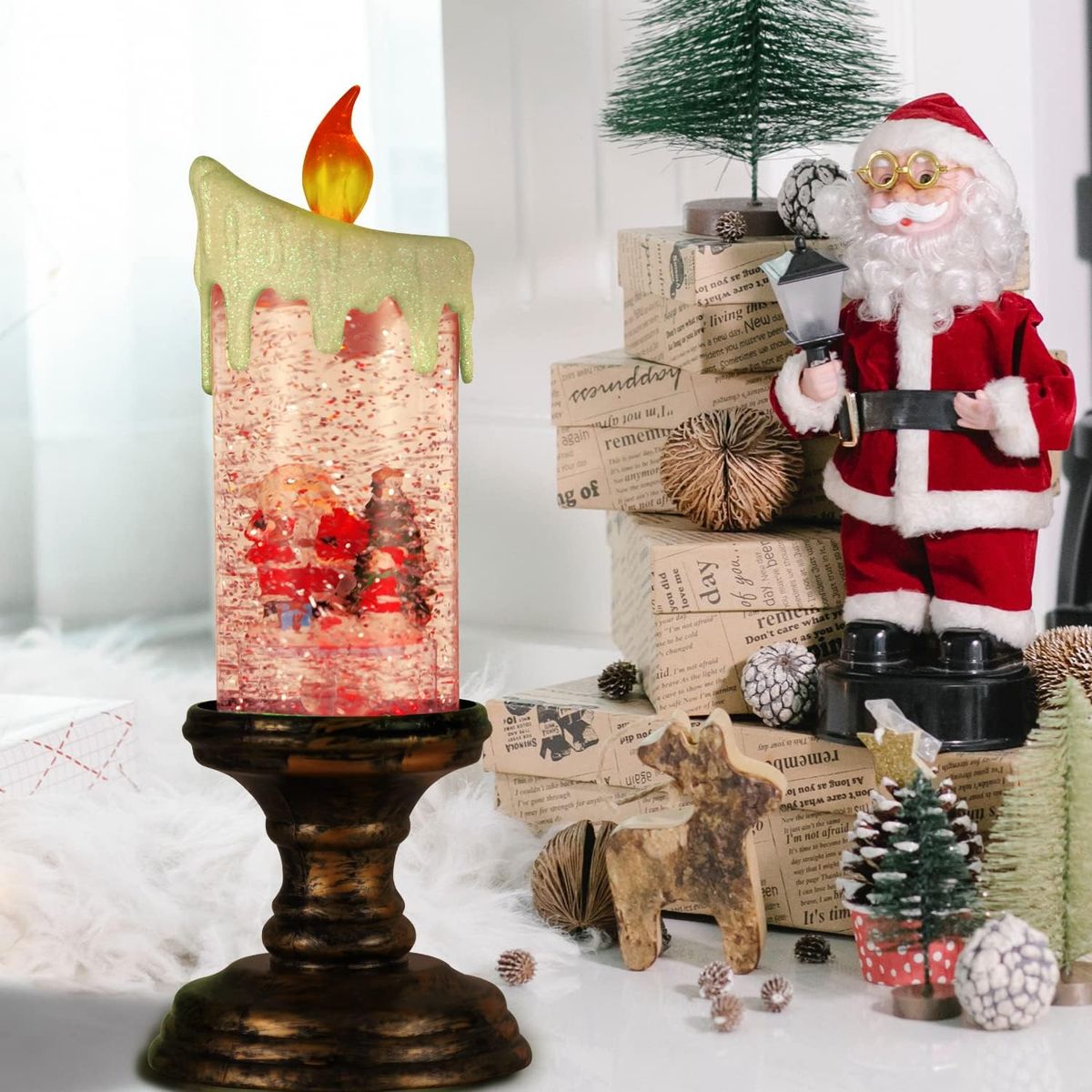 GENERICO - ADORNO LÁMPARA DE CRISTAL 3D NAVIDEÑO ILUMINACIÓN LUZ LED PORTÁTIL