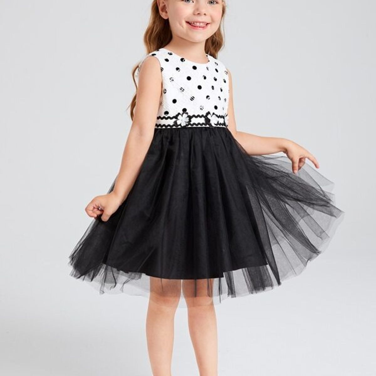 TAIS PRINCESS - Vestido fiesta niñitas con patrón de lunares 4 capas