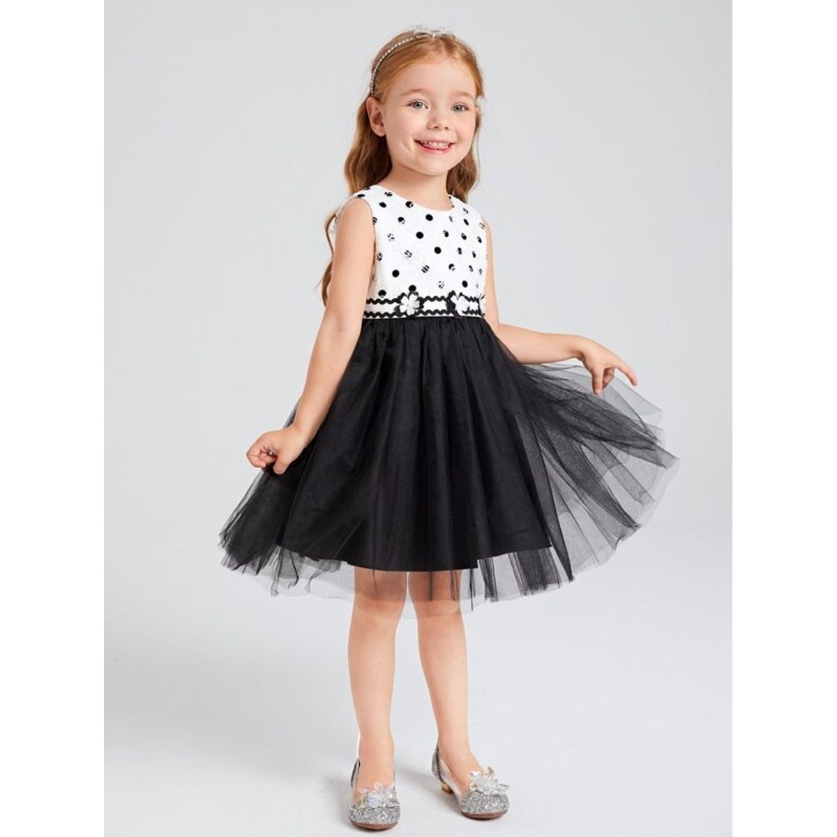 TAIS PRINCESS - Vestido fiesta niñitas con patrón de lunares 4 capas