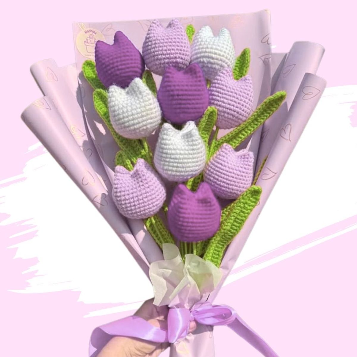 GENERICO - Ramo 10 Tulipanes Eternos Tejidos a Crochet Lila Flores