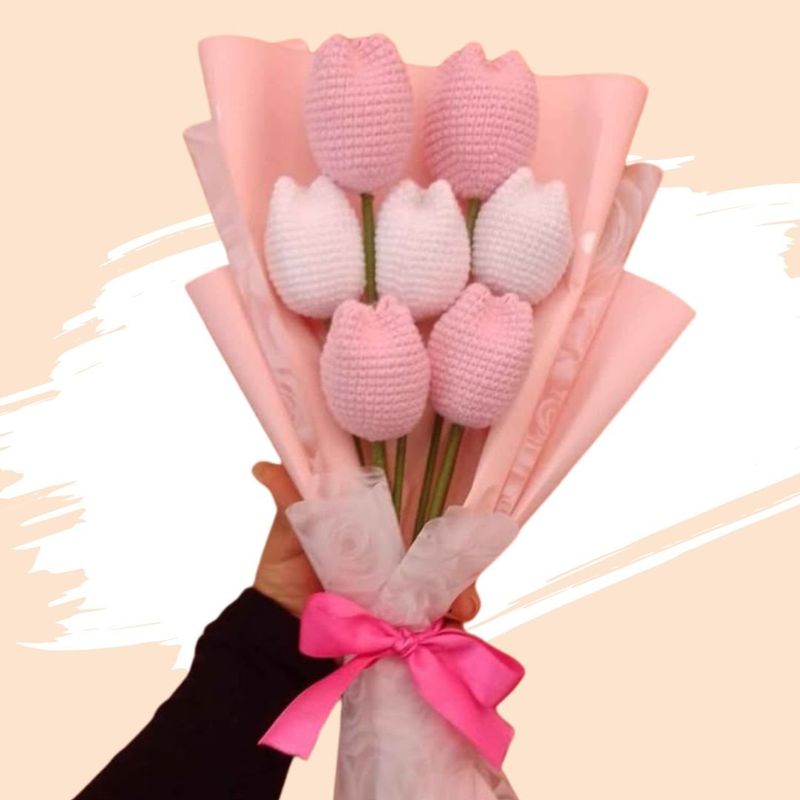 GENERICO - Ramo 07 Tulipanes Eternos Tejidos a Crochet Flores