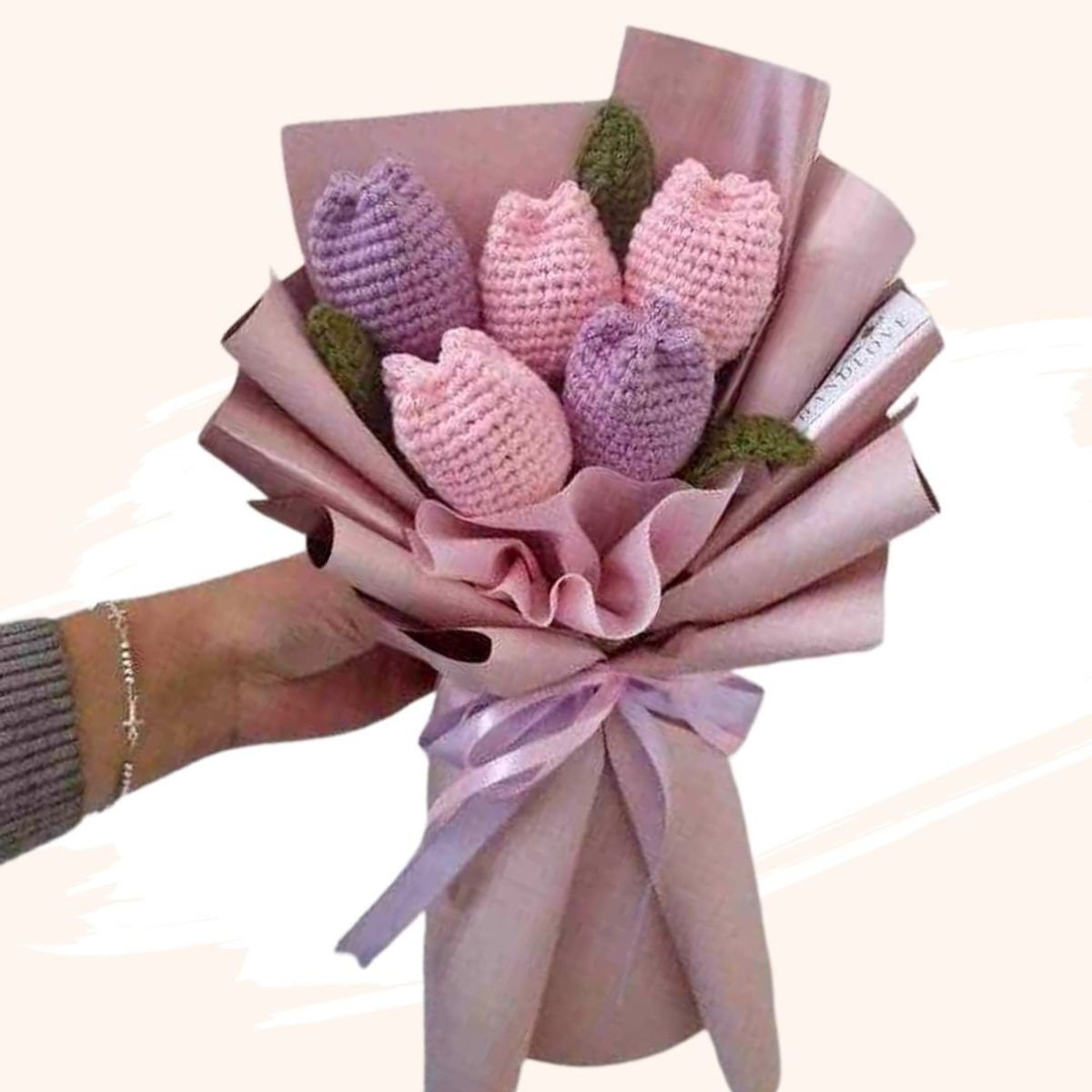 GENERICO - Ramo 05 Tulipanes Eternos Tejidos a Crochet Flores