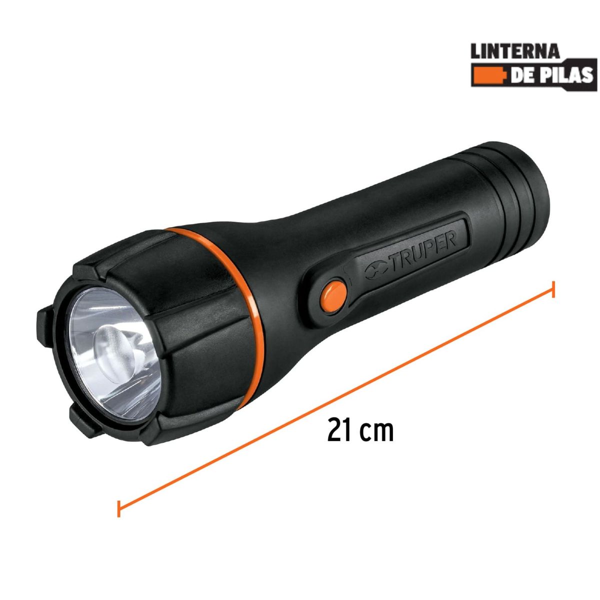 TRUPER - Linterna plástica 1 LED 180 lm con 2 pilas D, Truper