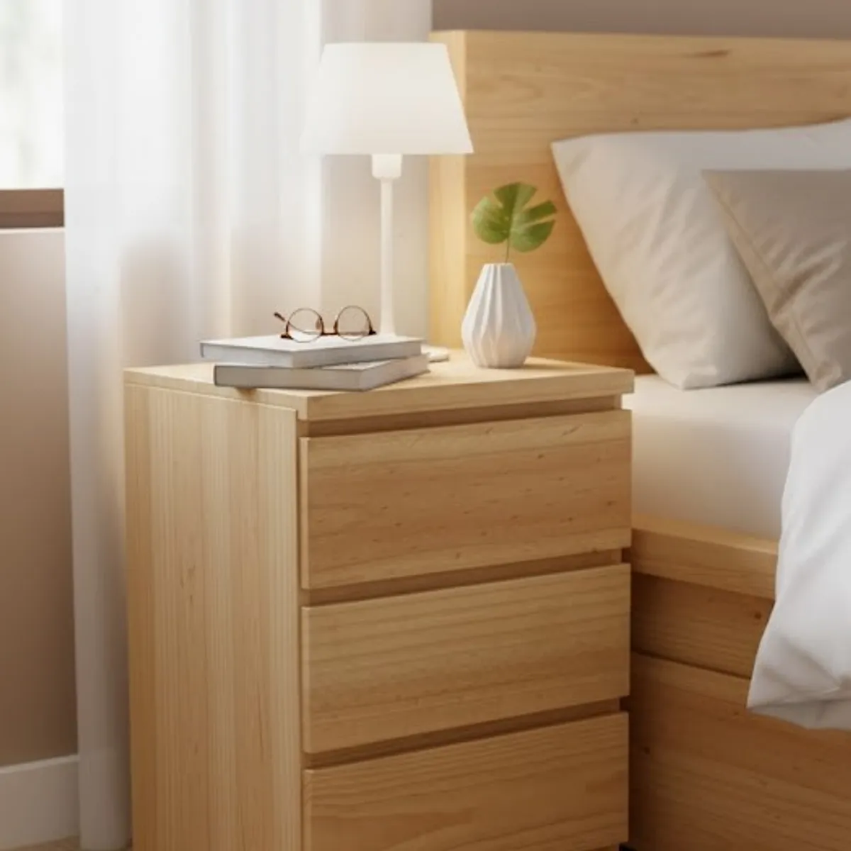 GENERICO - VELADOR - MESA DE NOCHE EN PINO COLOR NATURAL