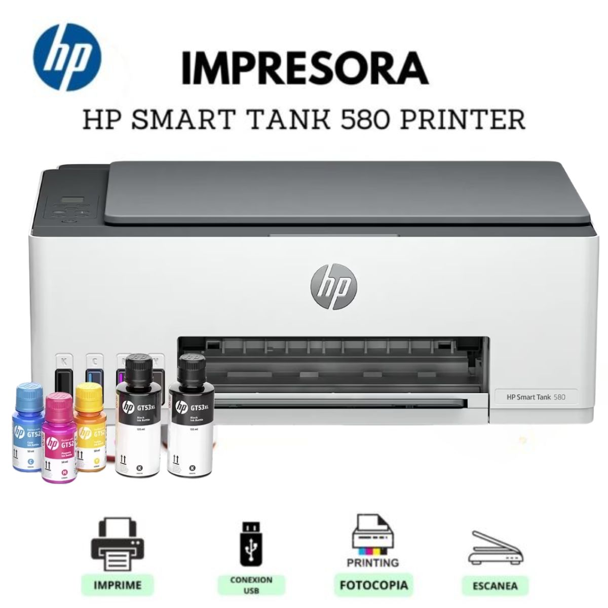 HP - Impresora HP Smart Tank 580 Multifuncional WIFI Cable Ubs