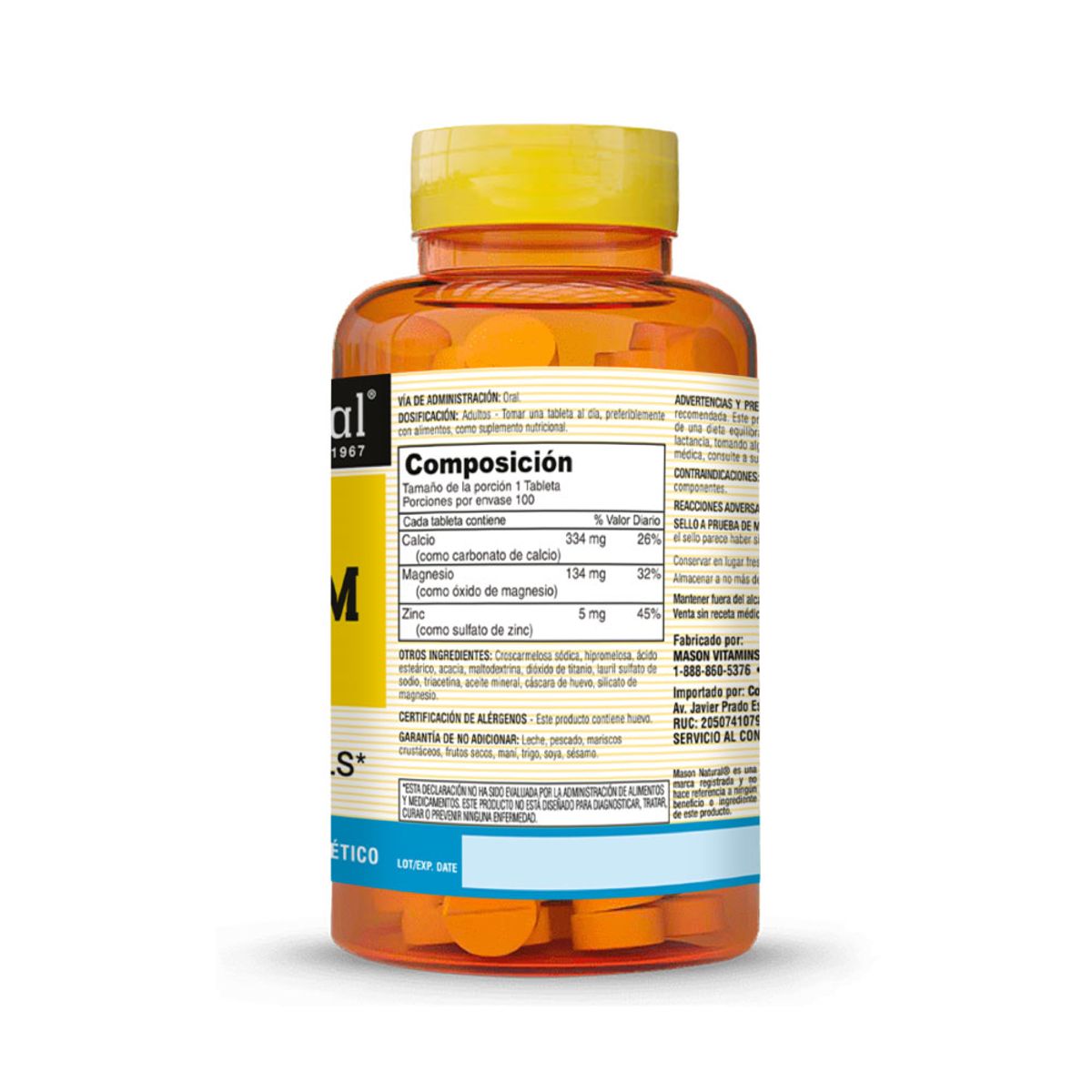 MASON NATURAL - Calcio, Magnesio y Zinc - Mason Natural - 100 Tabletas