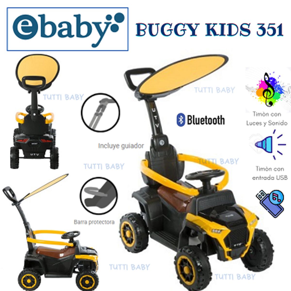 EBABY - BUGGY KIDS MUSICAL 351ENTRADA USB LUCES Y SONIDO -AMARILLO