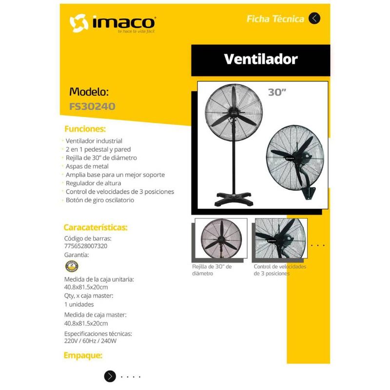 IMACO - ventilador industrial imaco 30 pulgadas FS30240