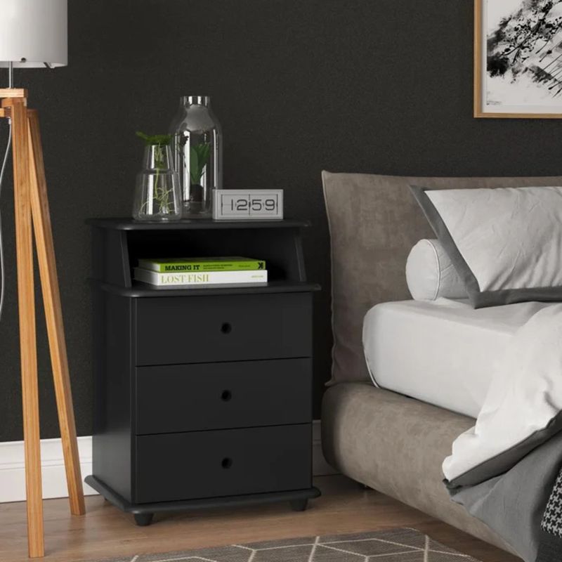 R&R MUEBLES - Velador Moderno Kedarui Negro 3 Cajones R&R MUEBLES