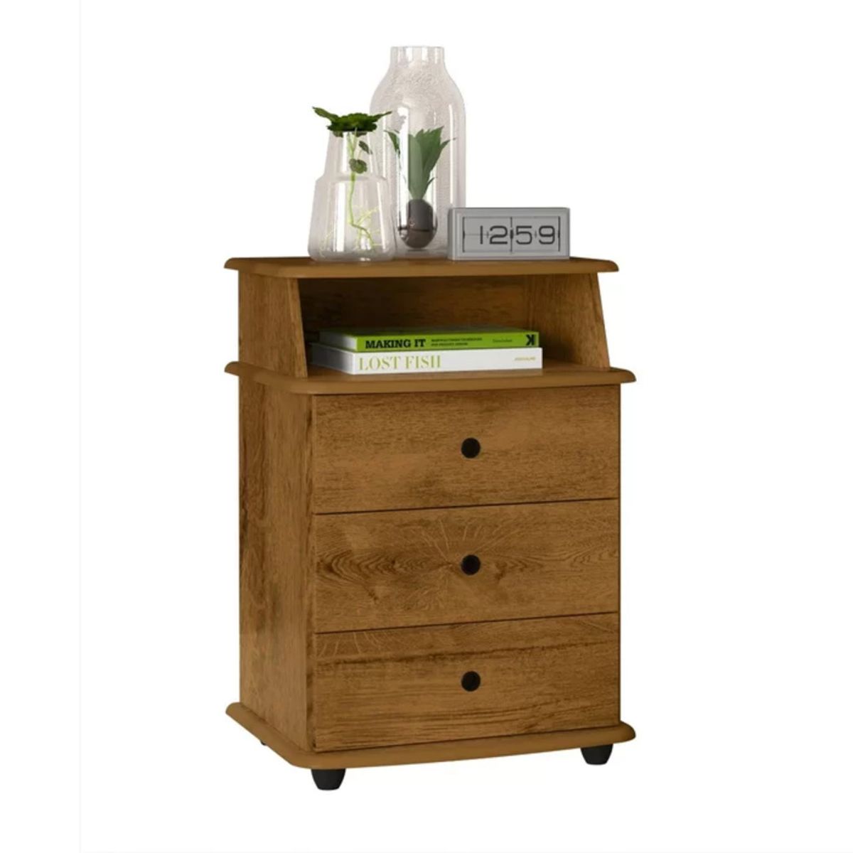 R&R MUEBLES - Velador Moderno Kedarui Marrón 3 Cajones R&R MUEBLES