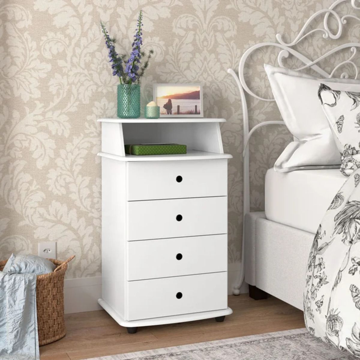 R&R MUEBLES - Velador Moderno Kedarui Blanco 4 Cajones R&R MUEBLES