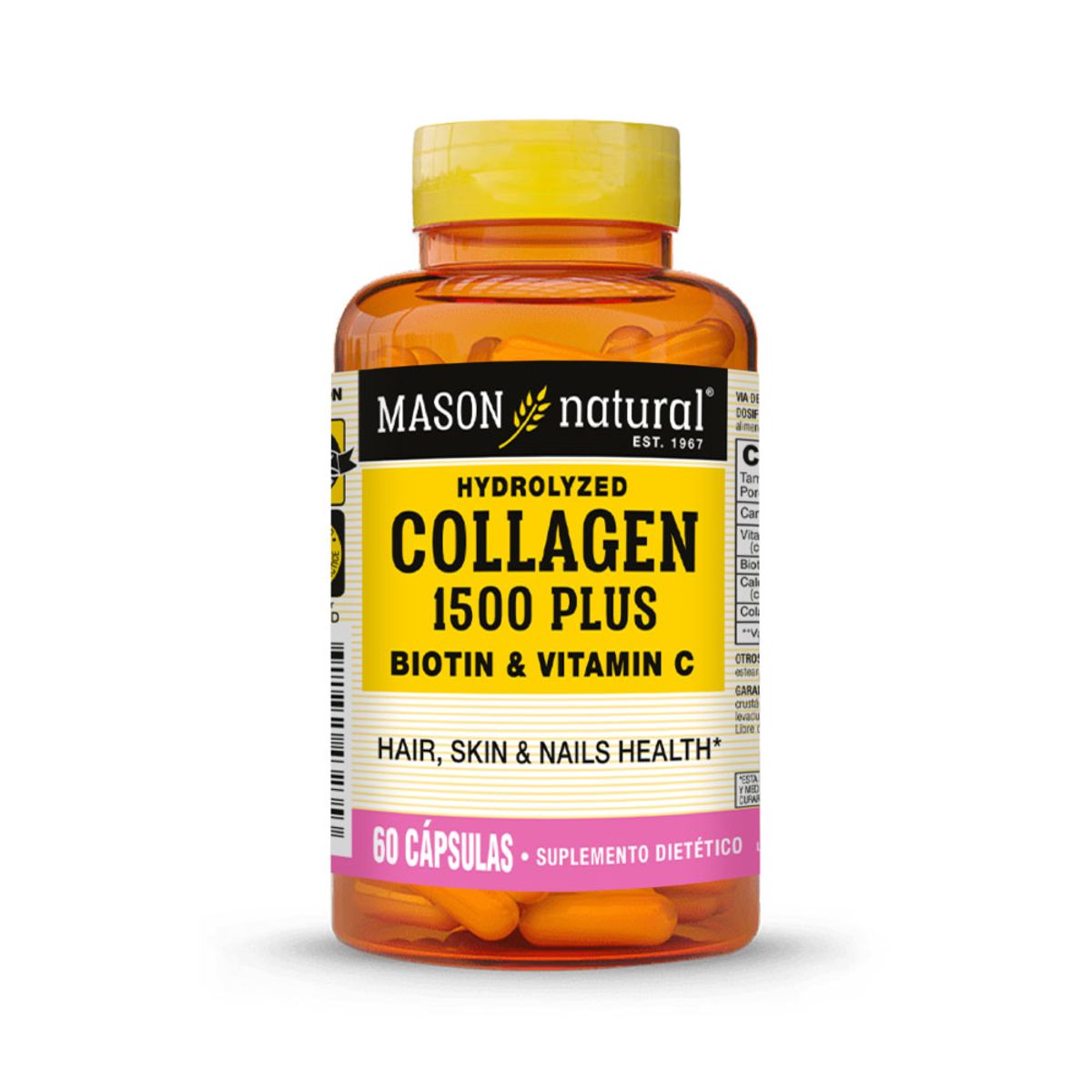MASON NATURAL - Colágeno 1500 Plus con Biotina y Vitamina C - Mason Natural - 60 Cápsulas