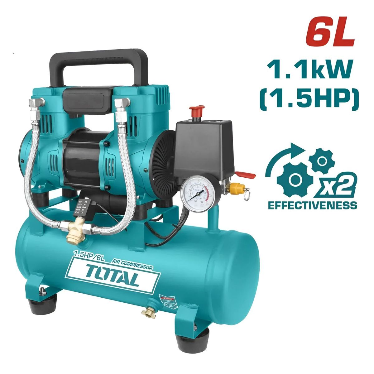 TOTAL TOOLS - COMPRESORA DE AIRE 6L SILENCIOSO -TCS1110062-5