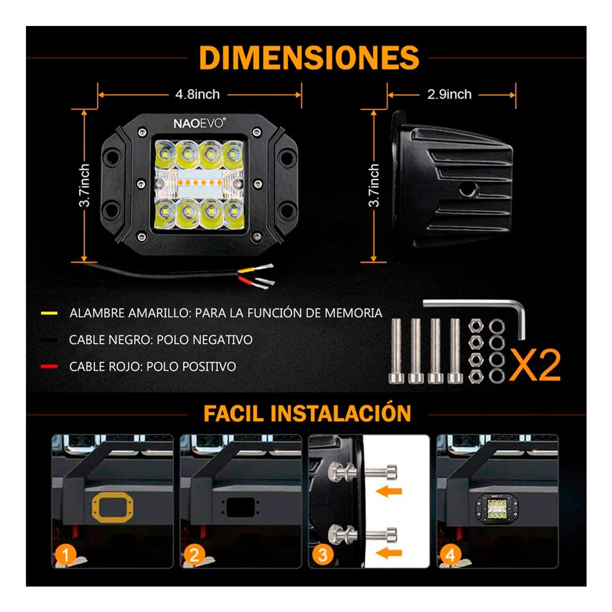 NAOEVO - Barra Led 5” 7200LM Reflector Dual NAOEVO