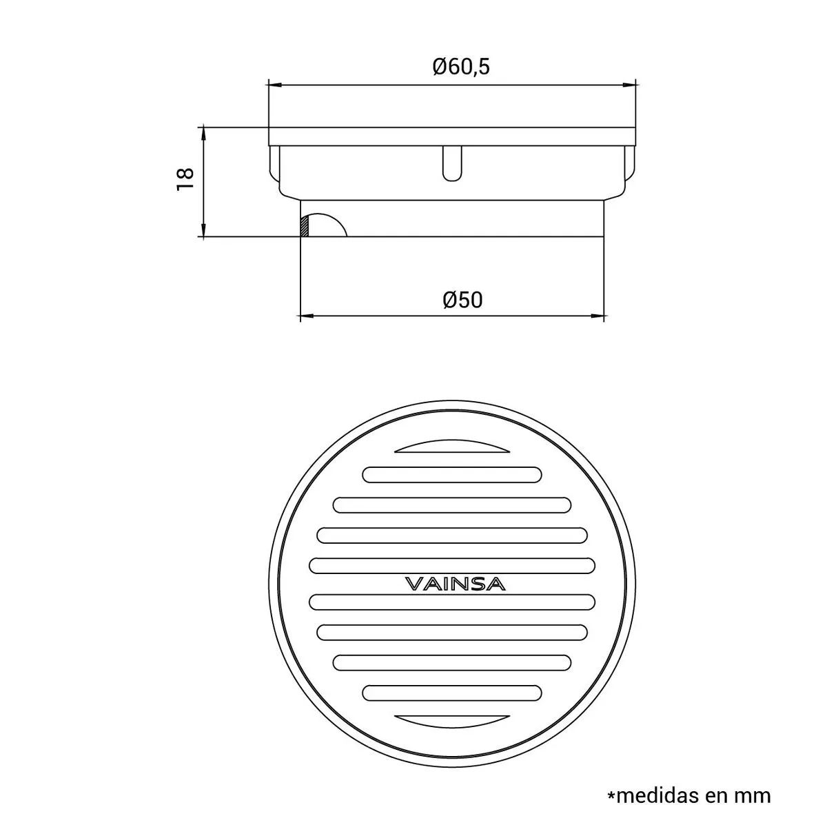 VAINSA - Sumidero 2" en Acero Inoxidable  304 Vainsa