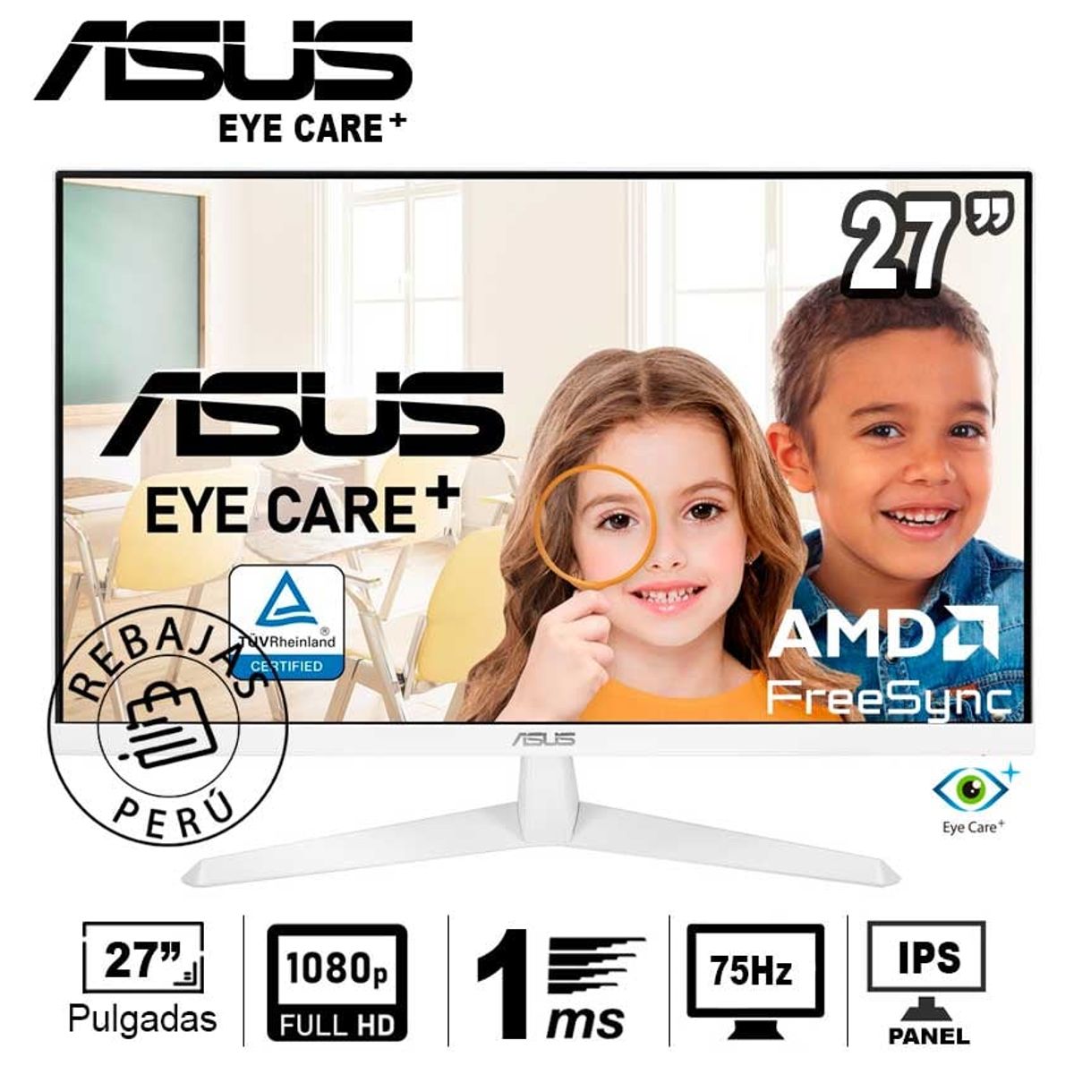 ASUS - Monitor 27 IPS FHD 75Hz AMD FreeSync 1ms Low Blue Light Antibacteriano
