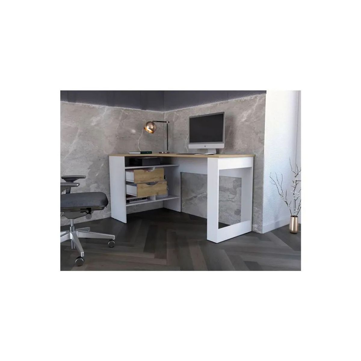 TU MESITA - Escritorio Mesade trabajo 2 cajones Tesla BlancoMacadamia TU MESITA