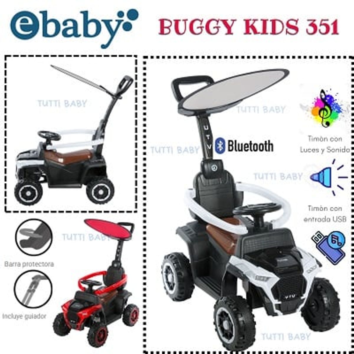 EBABY - BUGGY KIDS MUSICAL 351 ENTRADA USB LUCES Y SONIDO - BLANCO