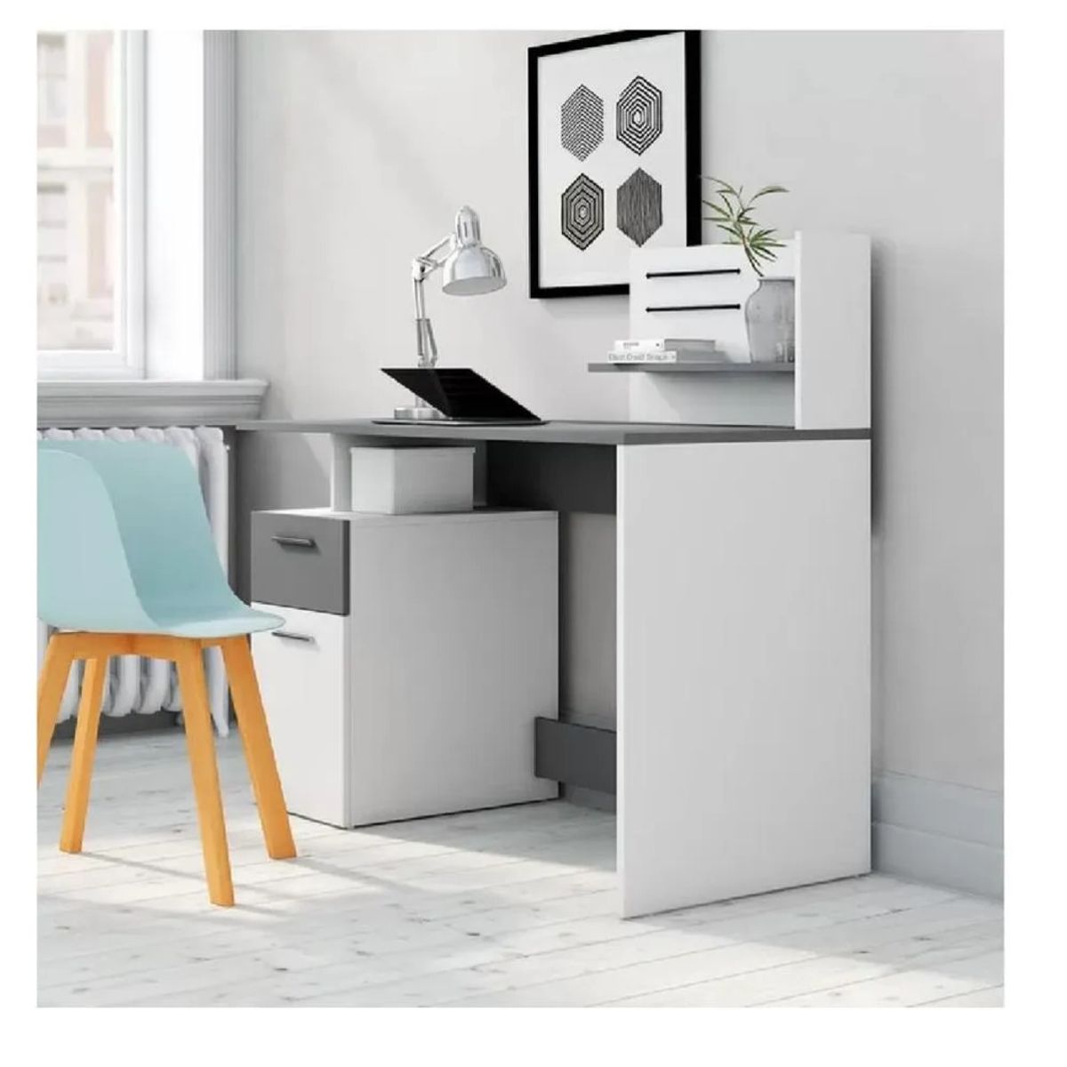 TU MESITA - Escritorio Contemporáneo TU MESITA Paterson BlancoGris 1puerta 1 cajón