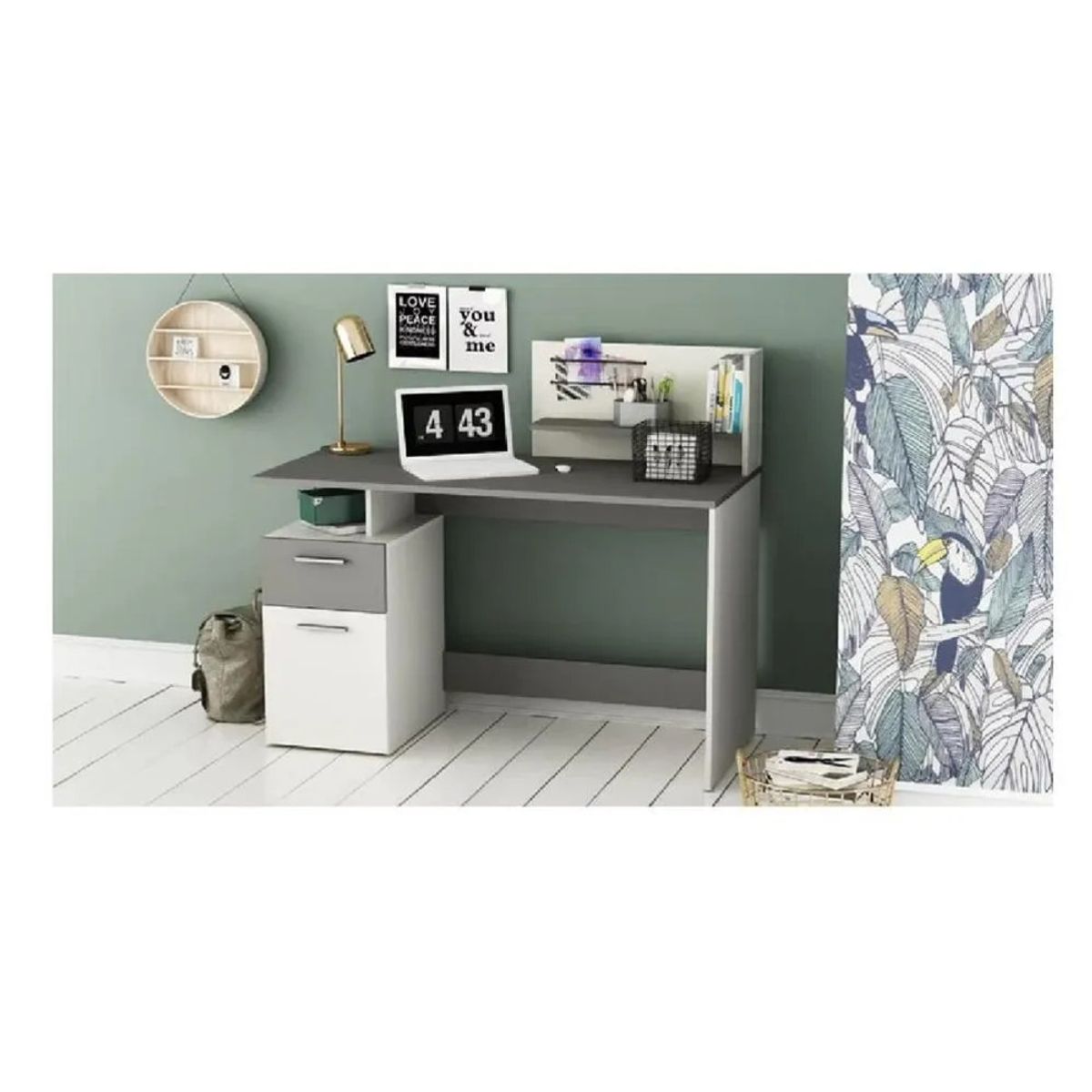 TU MESITA - Escritorio Contemporáneo TU MESITA Paterson BlancoGris 1puerta 1 cajón