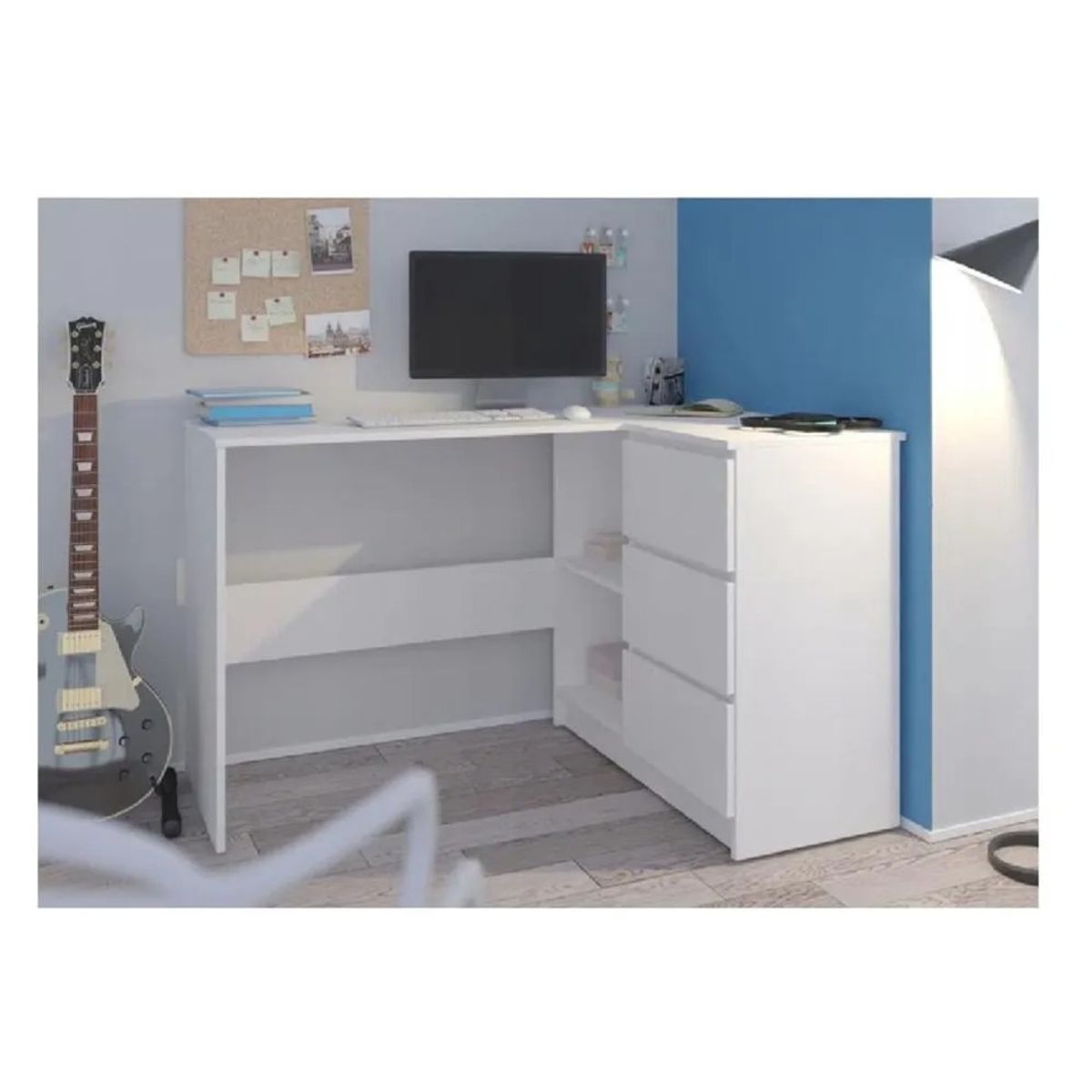 TU MESITA - Escritorio en L Clásico TU MESITA Century color Blanco 3 cajones