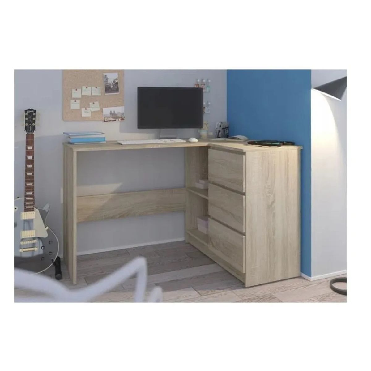 TU MESITA - Escritorio en L Clásico TU MESITA Century color Duna 3 cajones