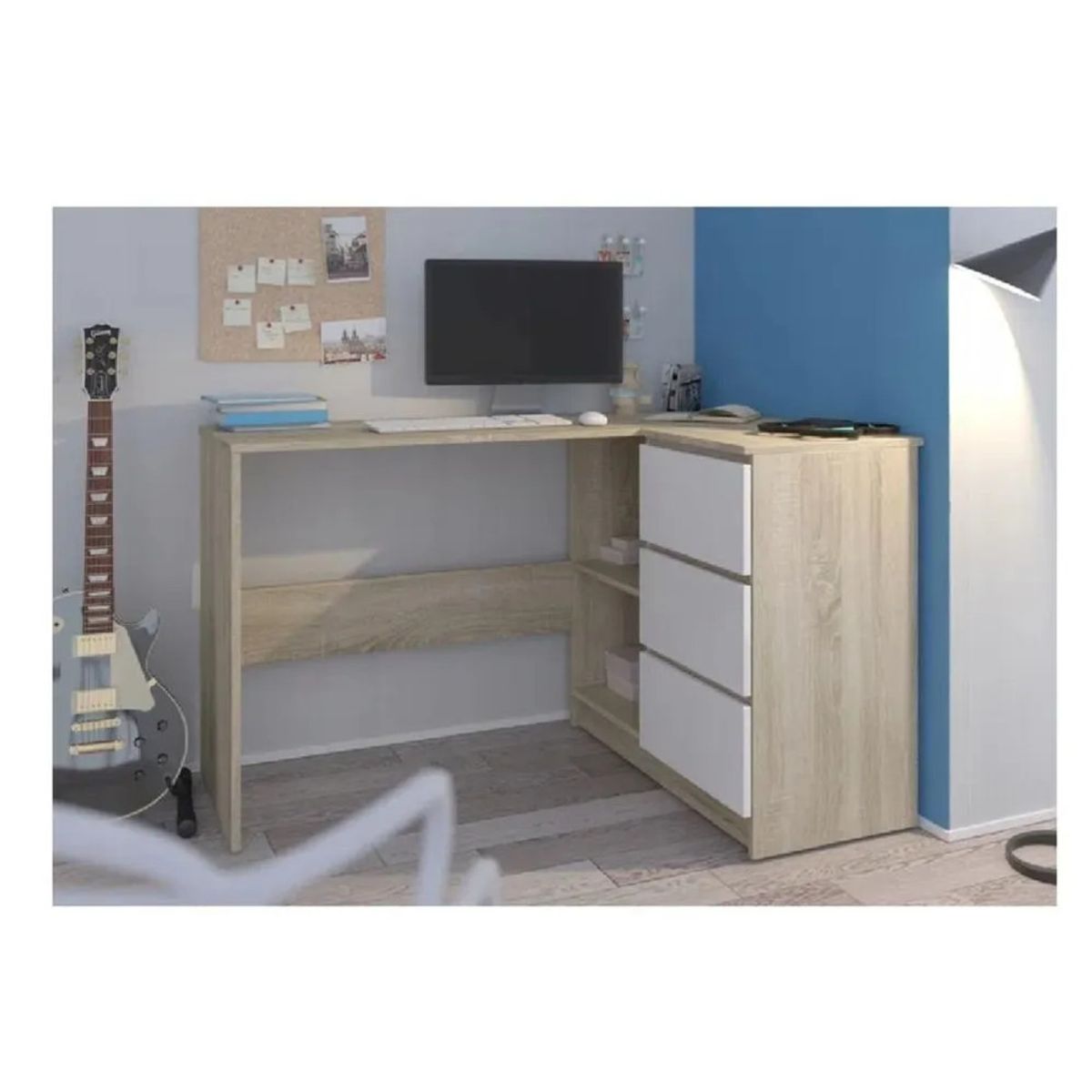 TU MESITA - Escritorio en L Clásico TU MESITA Century color DunaBlanco 3 cajones