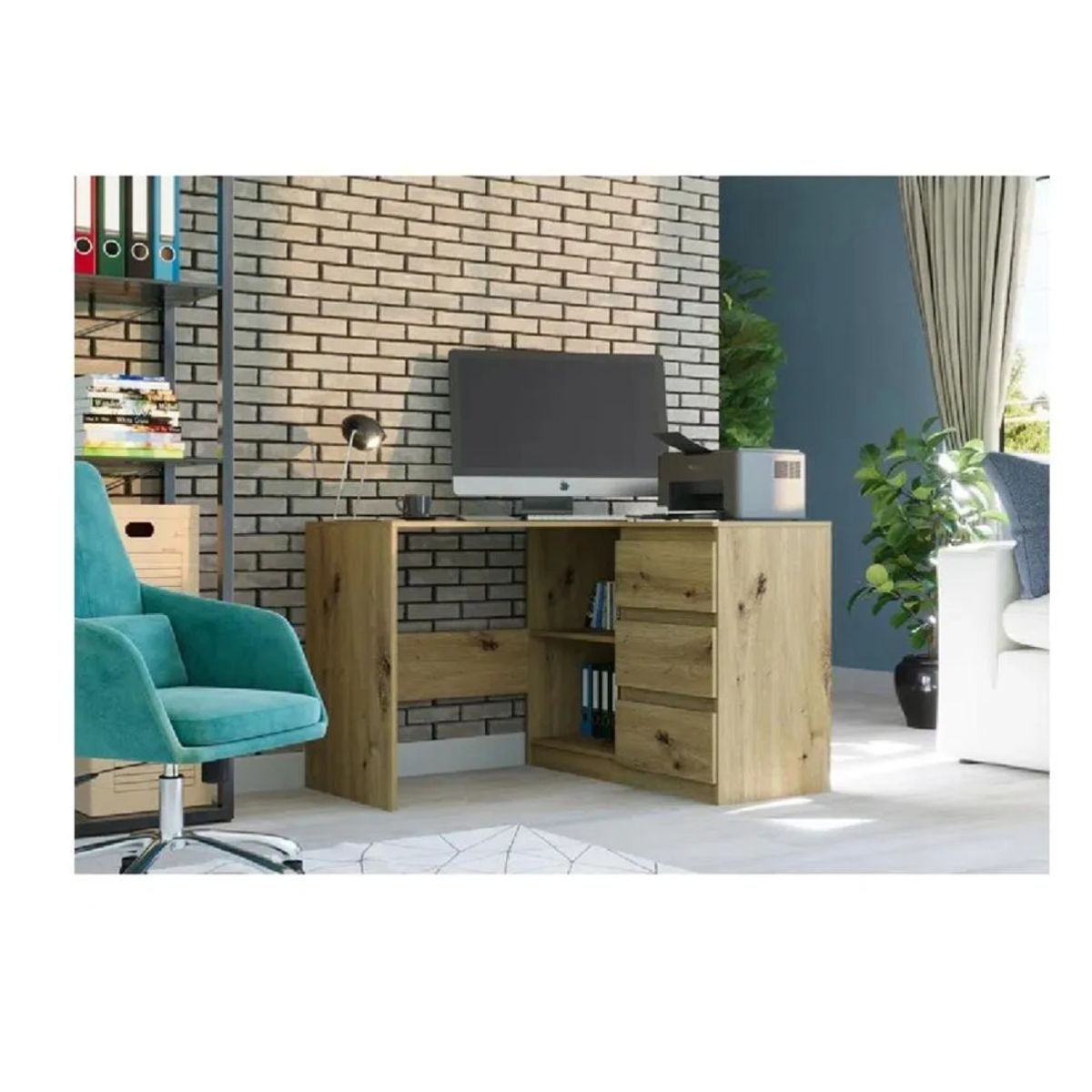 TU MESITA - Escritorio en L Clásico TU MESITA Century color Marrón 3 cajones