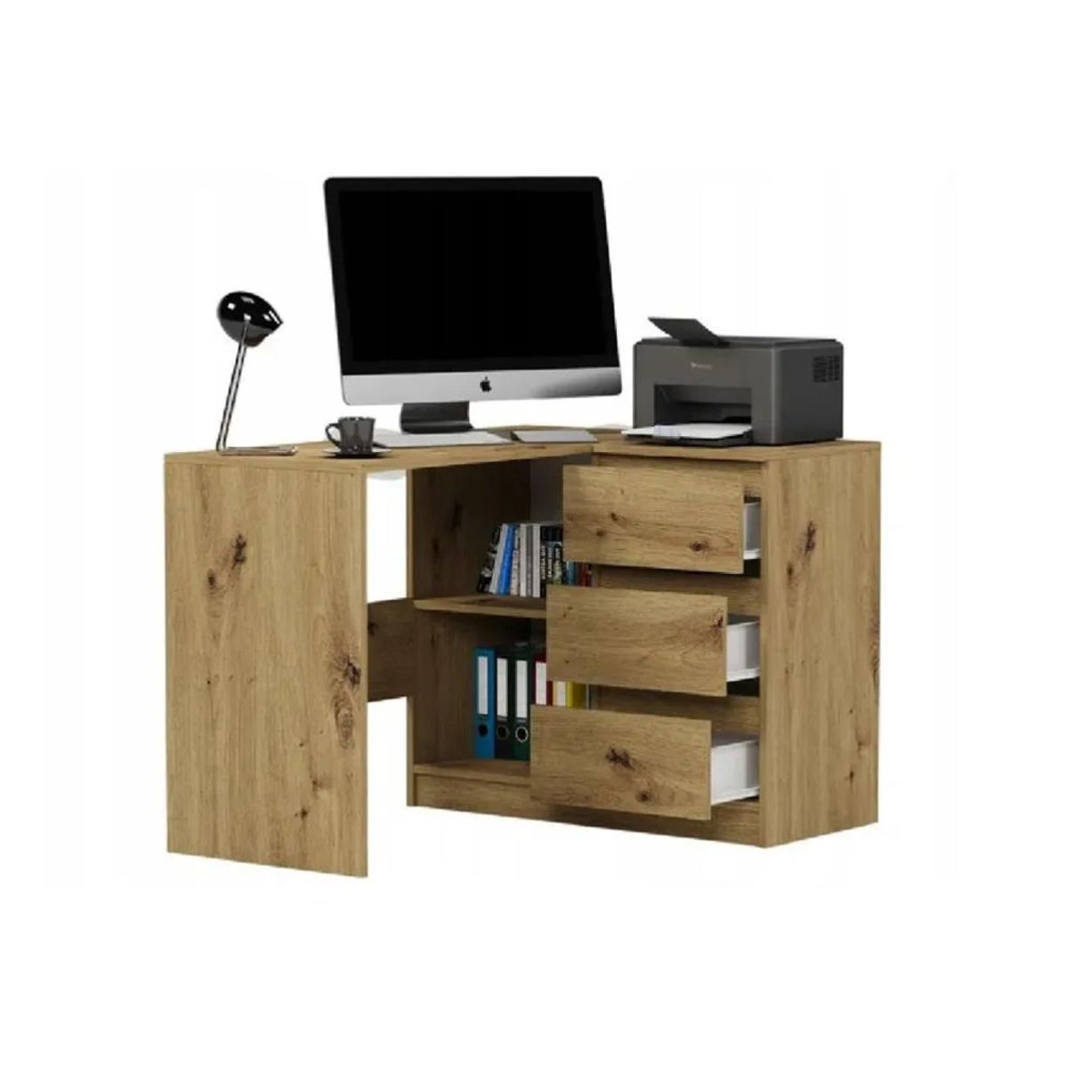 TU MESITA - Escritorio en L Clásico TU MESITA Century color Marrón 3 cajones