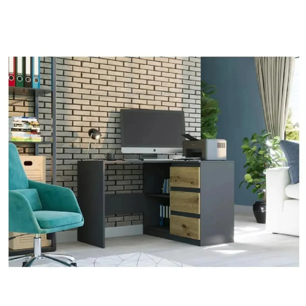 TU MESITA - Escritorio en L Clásico TU MESITA Century color NegroHaya 3 cajones