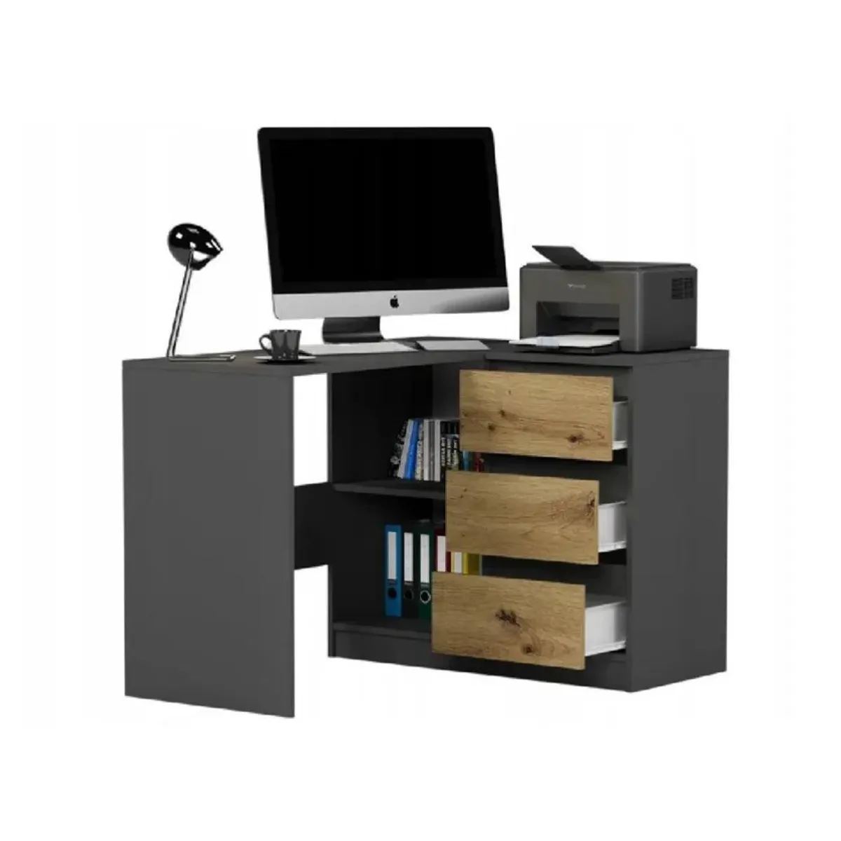 TU MESITA - Escritorio en L Clásico TU MESITA Century color NegroHaya 3 cajones