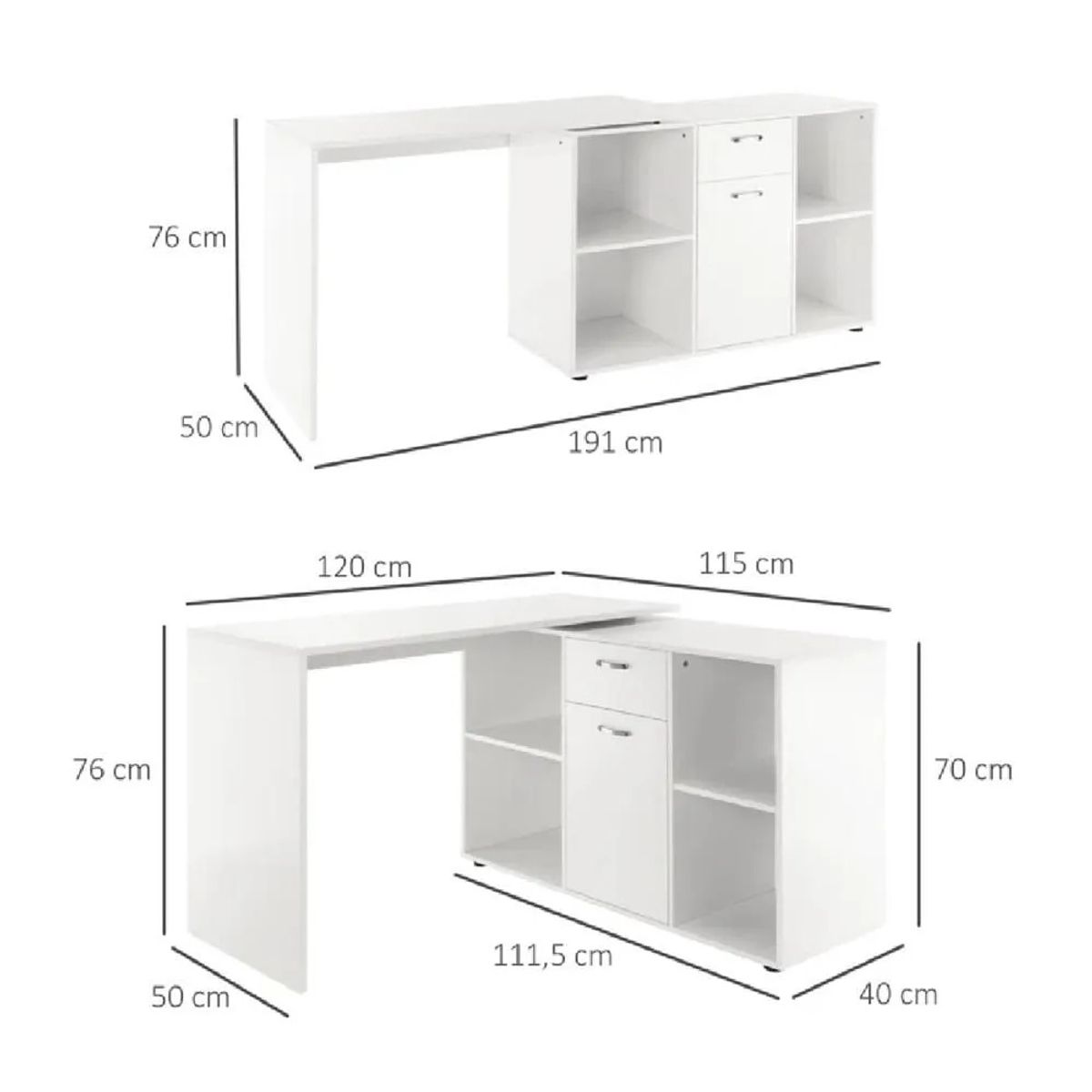 TU MESITA - Escritorio Extendible TU MESITA Liam color Blanco 1 cajón 1 puerta