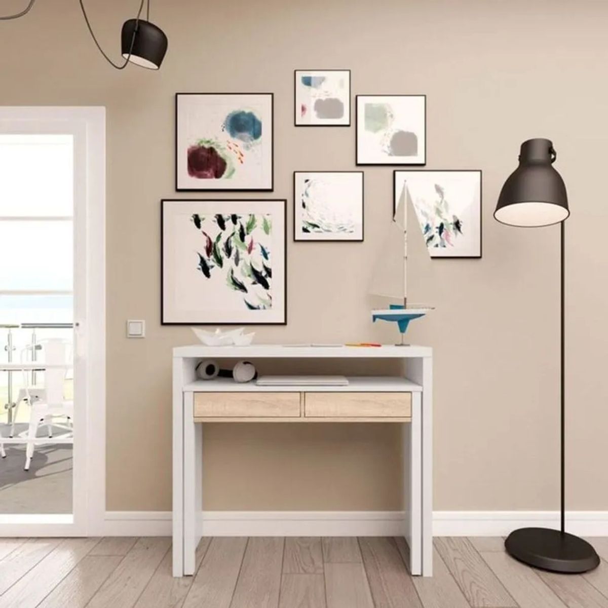 TU MESITA - Escritorio Extensible Juvenil Blanco con Roble