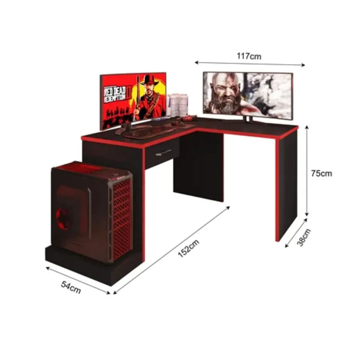 TU MESITA - Escritorio Gamer en L Fede 152cm Negro