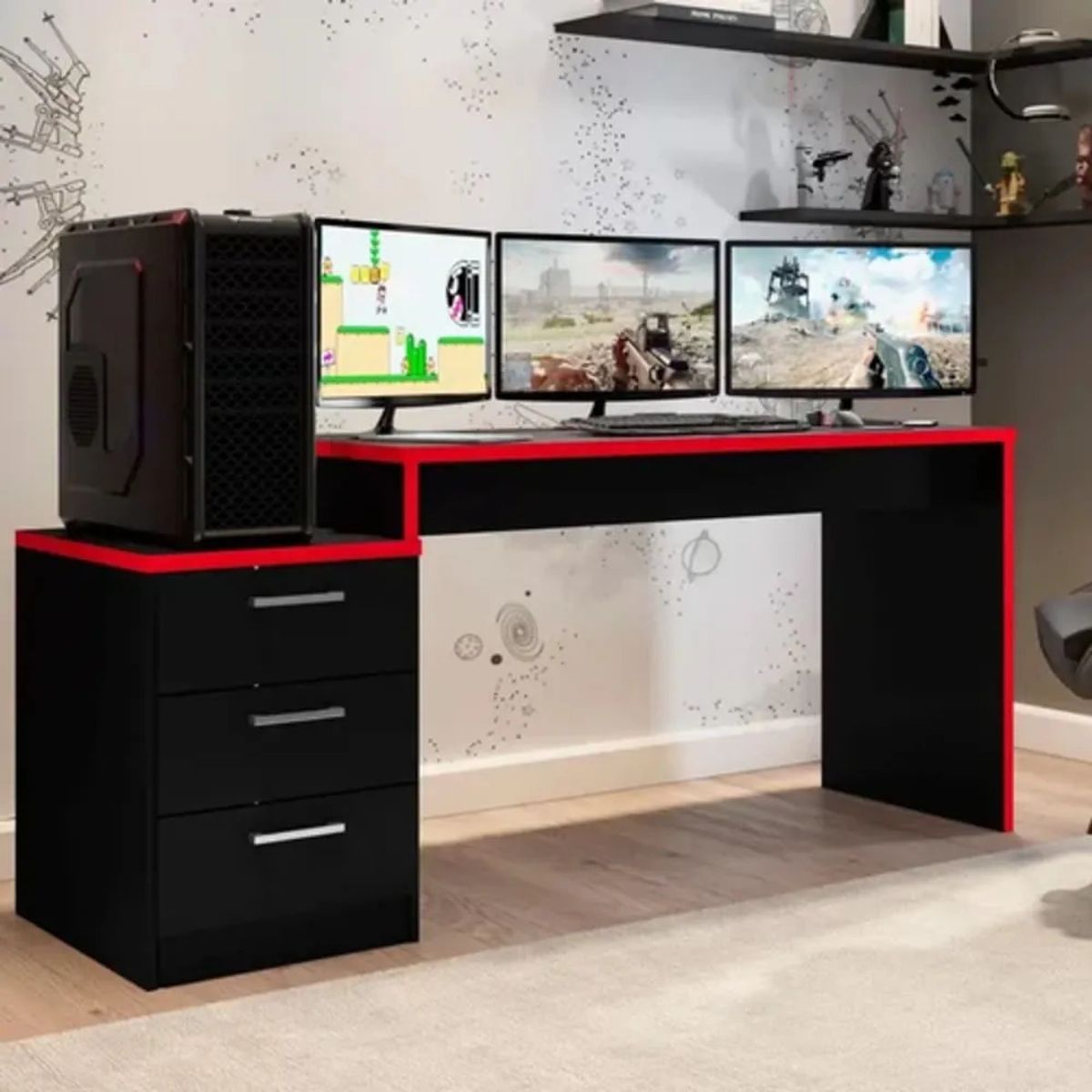 TU MESITA - Escritorio Gamer Moderno Muzero NegroRojo