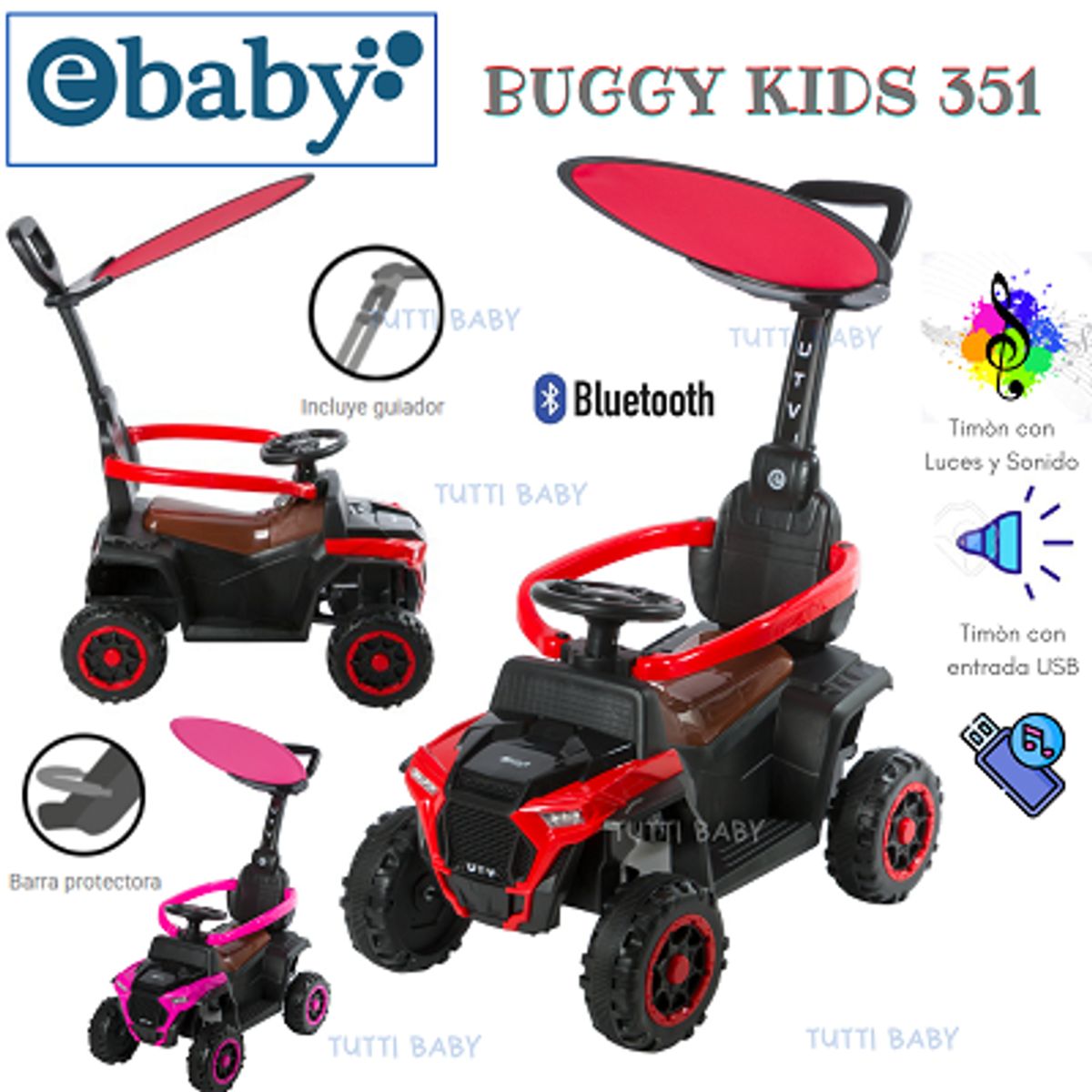 EBABY - BUGGY KIDS MUSICAL 351 ENTRADA USB LUCES Y SONIDO - ROJO