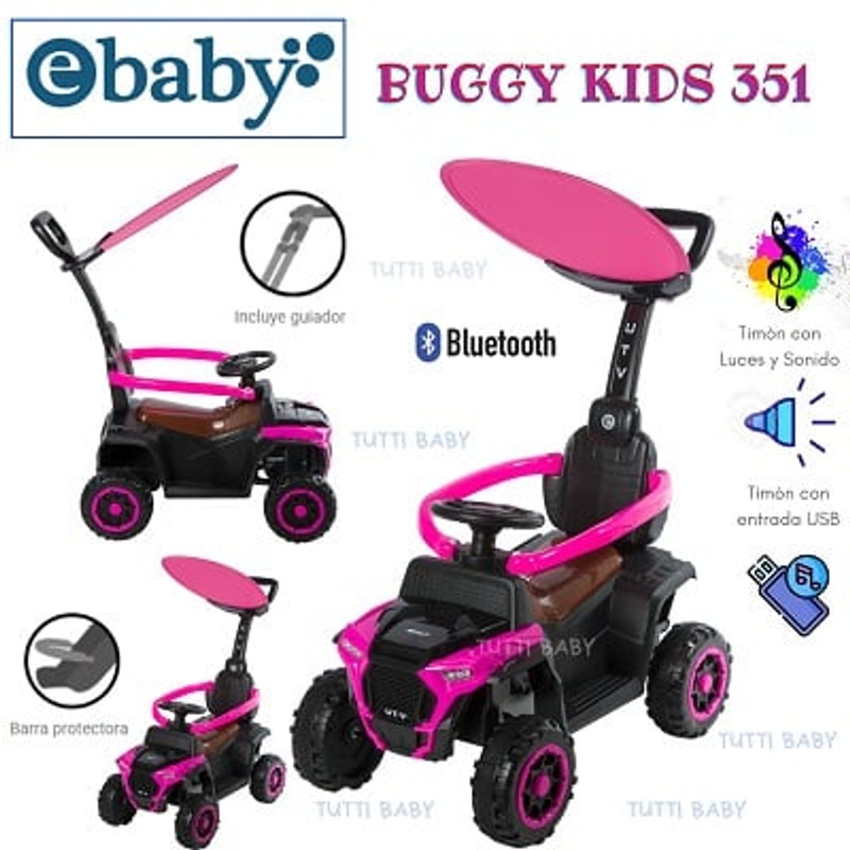 EBABY - BUGGY KIDS MUSICAL 351 ENTRADA USB LUCES Y SONIDO - ROSADO