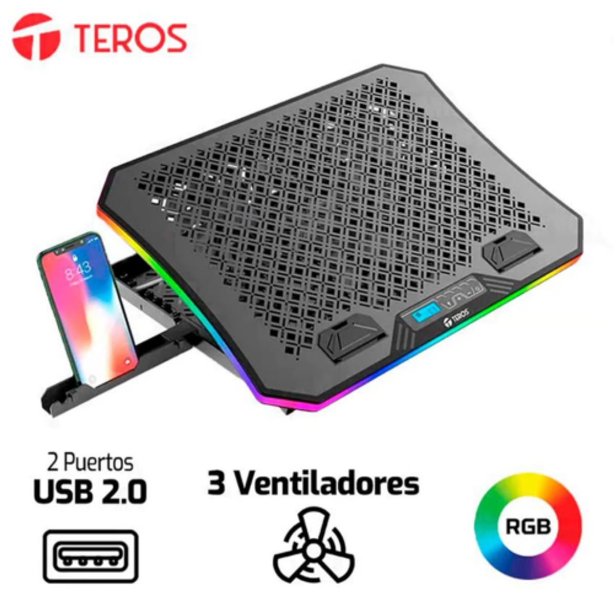 TEROS - Cooler para Laptop teros 3 fan RGB TE-7130N hasta 19 pulgadas