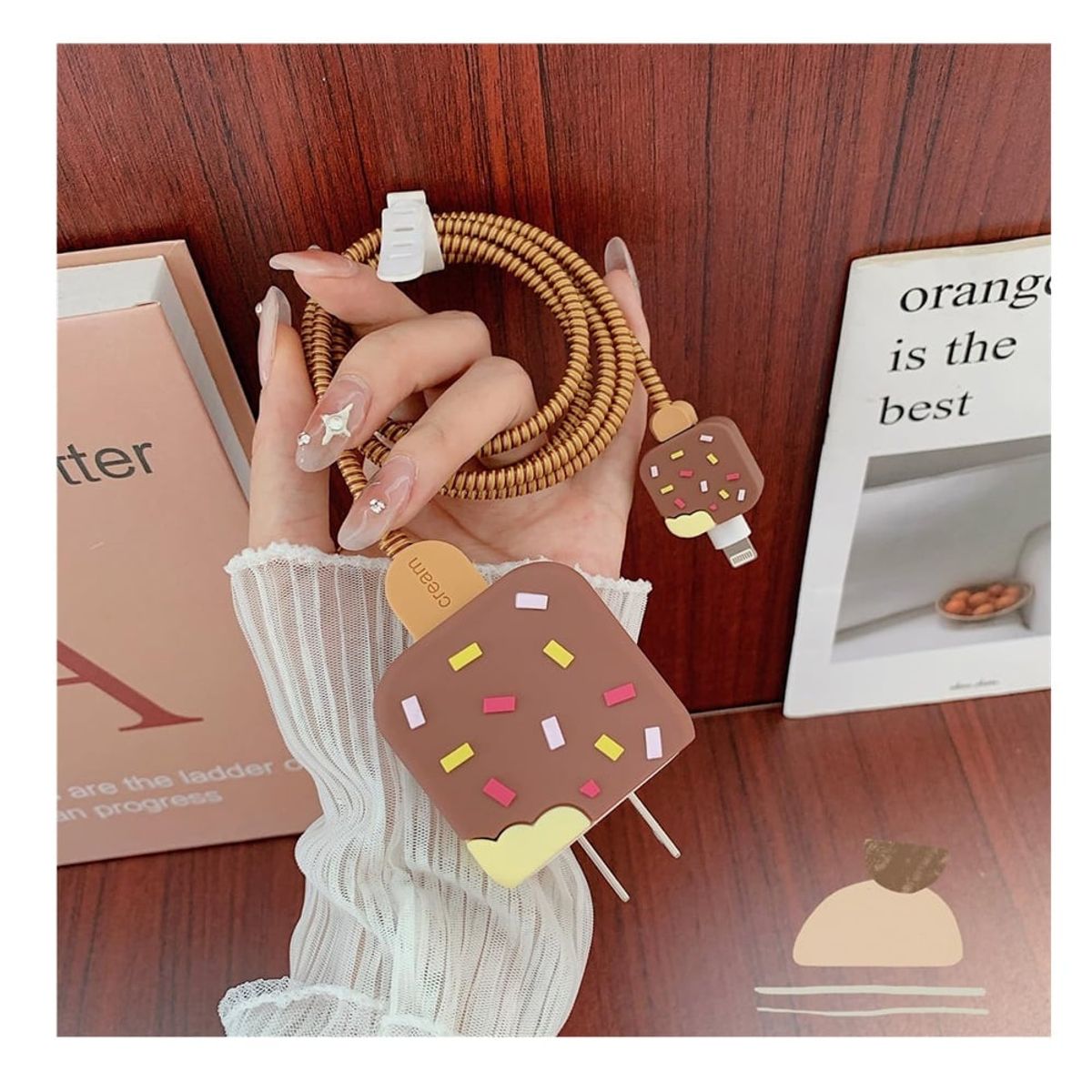 GENERICO - Funda De Silicona Protector Para Cargador Iphone 20w Helado Chocolate