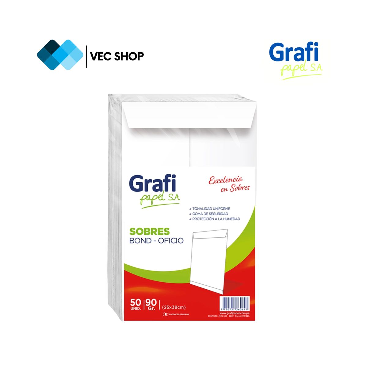 GRAFI PAPEL SA - Sobres Blanco Bond Oficio 25 x 38 cm, 90gr, 50und