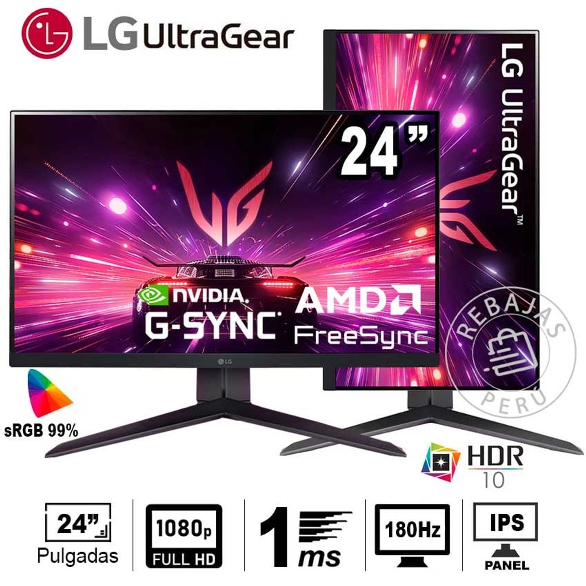 LG - Monitor LG 24GS65F-B 24 IPS FHD 180Hz 1ms G-SYNC FreeSync