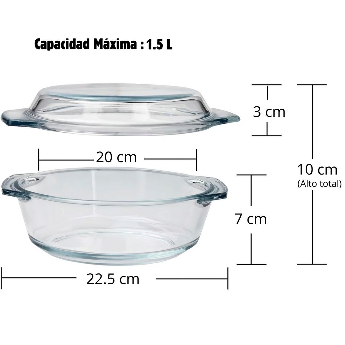 GENERICO - Cacerola con Tapa de Vidrio 1.5 L Apto Frío y Calor