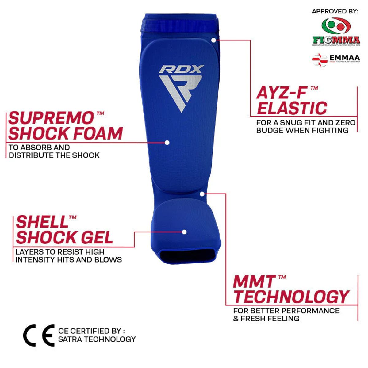 RDX - Canilleras con Empeine de Espuma MMA SIB Azul - S