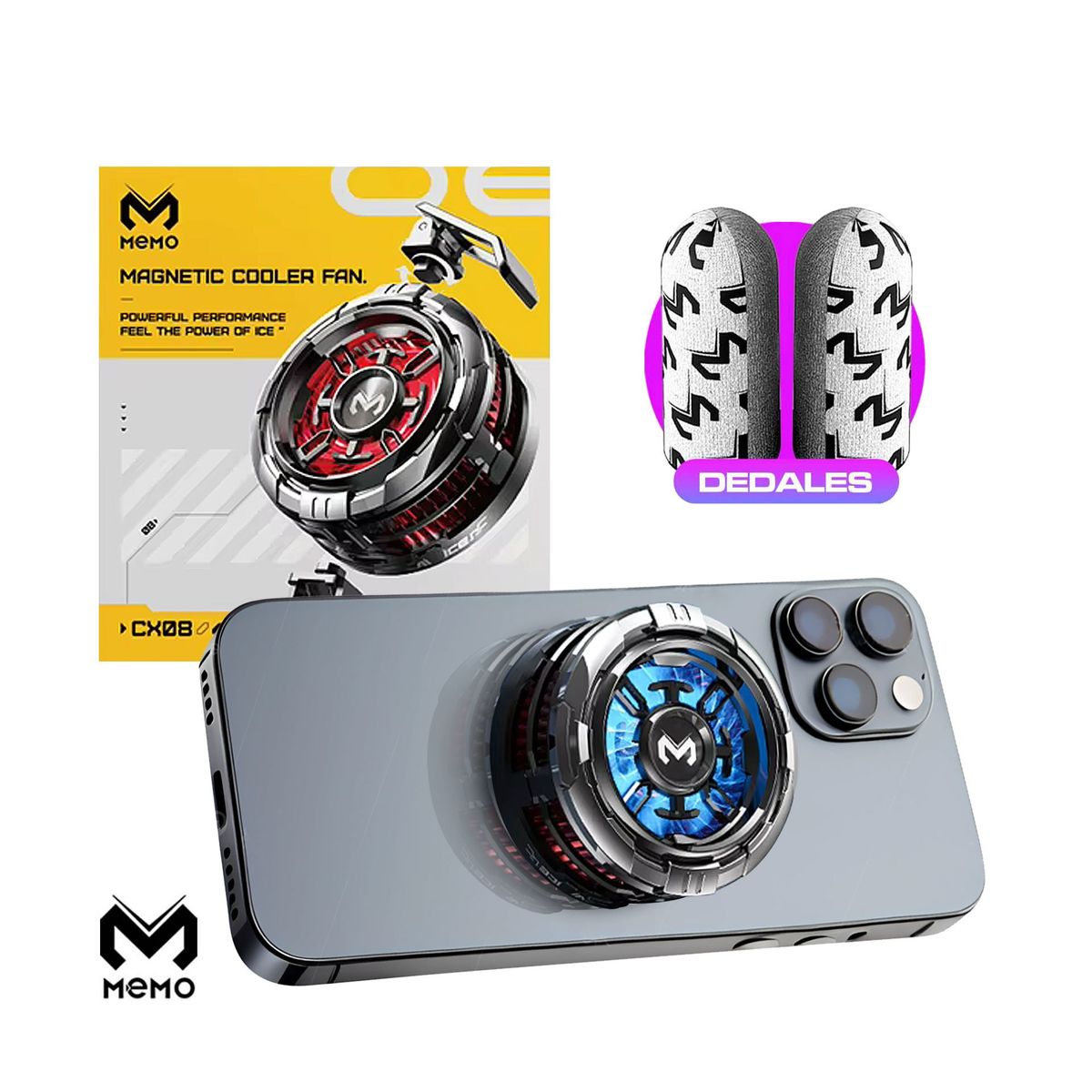 MEMO - Cooler Para Celular Ventilador Para Celular Y Dedales Cx08 Memo