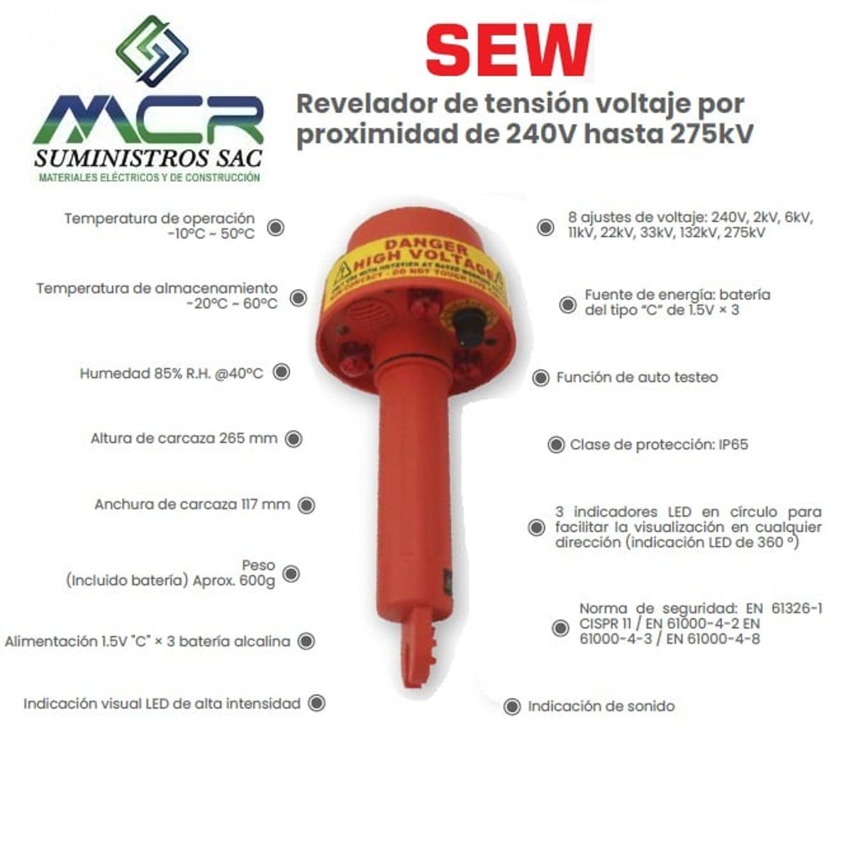 GENERICO - Revelador de tensión de 240V a 275kV SIN CONTACTO POR APROXIMACION