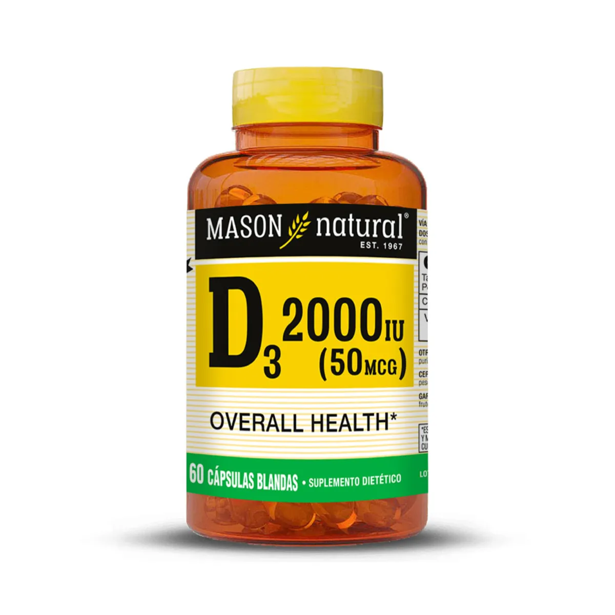MASON NATURAL - Vitamina D3 2000 UI - Mason Natural - 60 Cápsulas Blandas