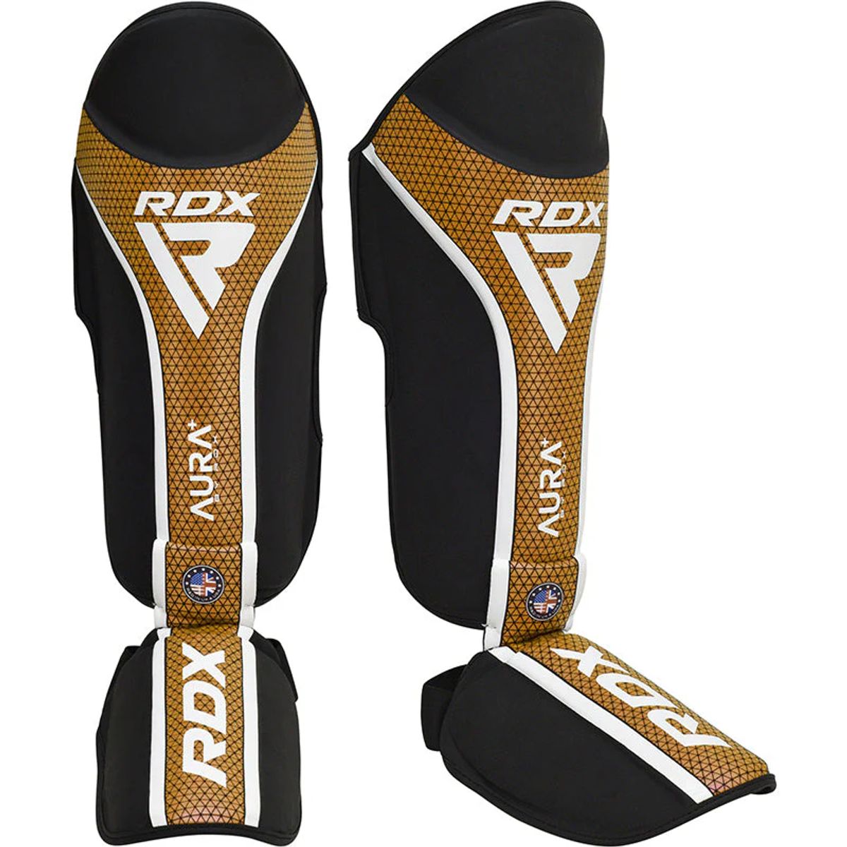 RDX - Canilleras con Empeine para Muay Thai Aura Plus T17 Dorado-M