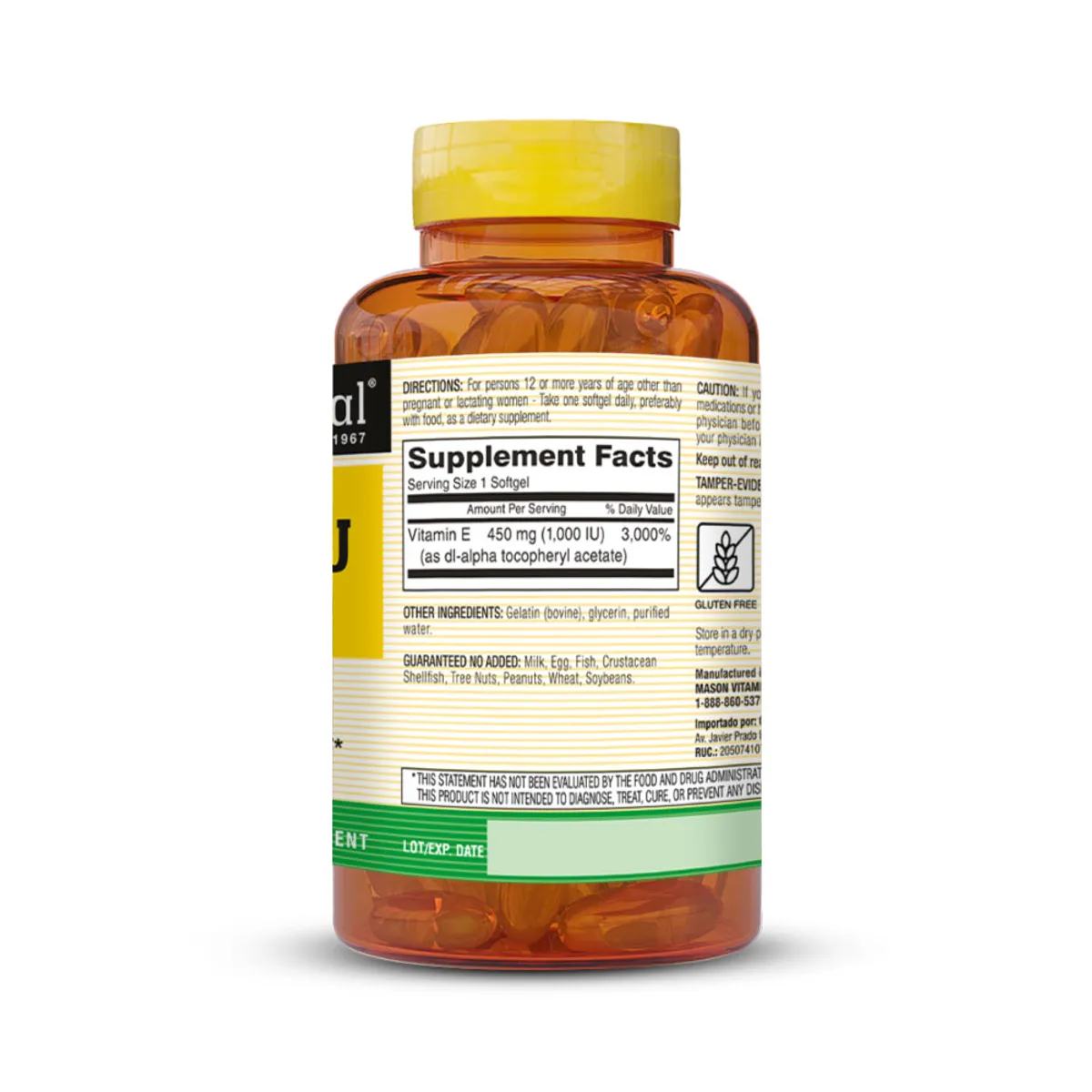 MASON NATURAL - Vitamina E 1000 UI - Mason Natural - 50 Cápsulas Blandas